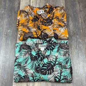 2 Haband Mens 2XL Tropical Hawaiian Shirts Orange Aqua Short Sleeve Vacation